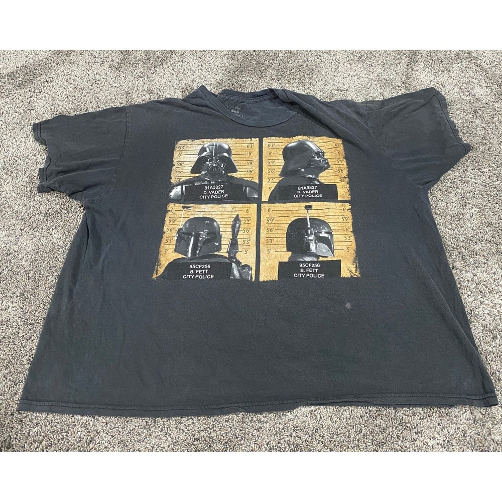 Star Wars T-Shirt Darth Vader Boba Fett Mugshot Graphic Black 2X